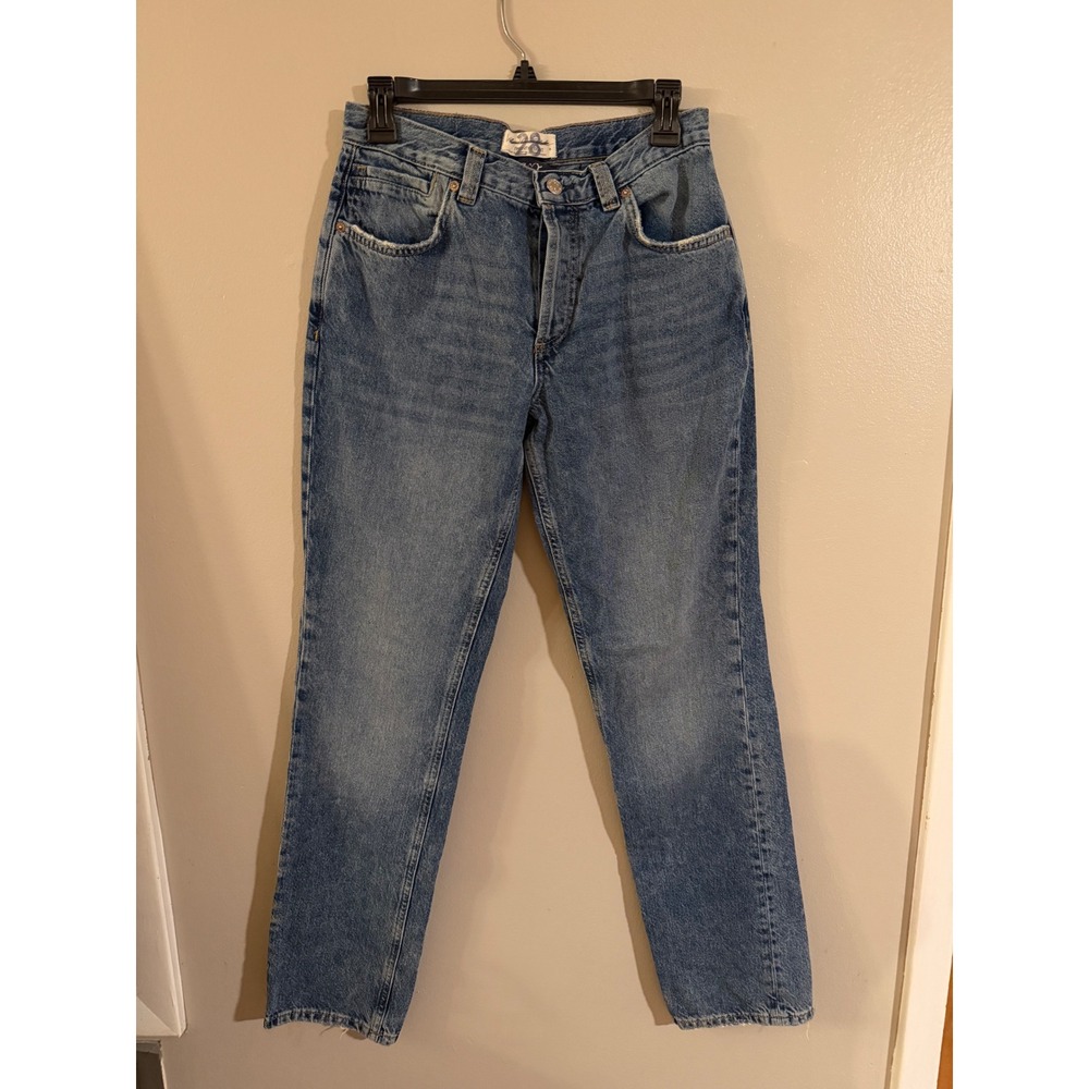 We The Free Free People High Rise‎ Straight Leg Button Fly Blue Jeans Size 28
